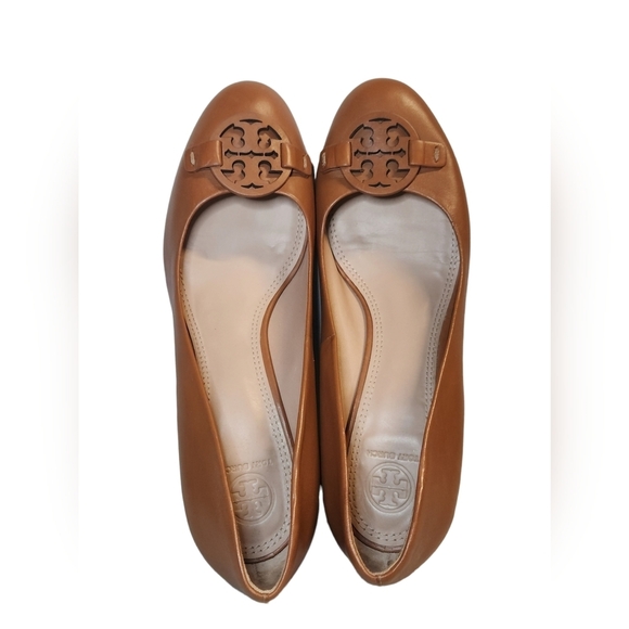 TORY BURCH BROWN LEATHER REVA LOGO WEDGE PUMP SZ US 11M - Picture 7 of 15